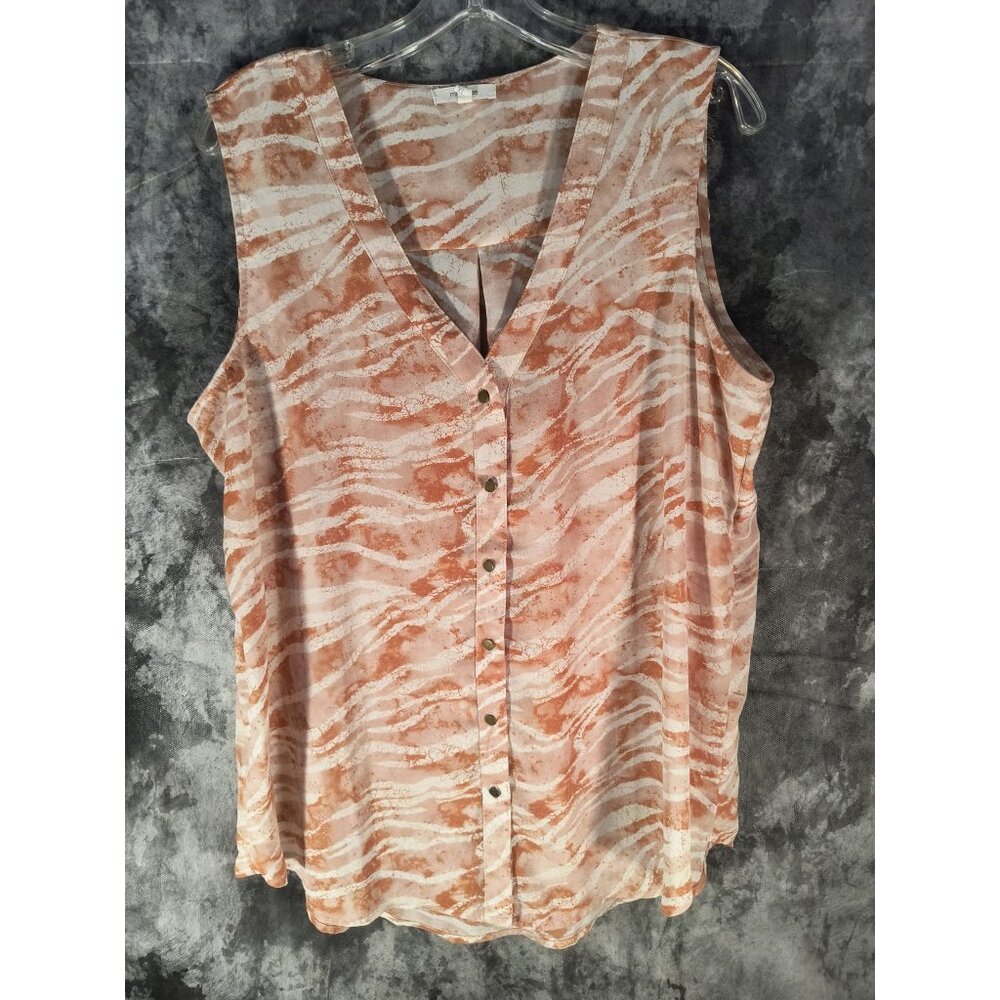 Maurices XL Button-Front Sleeveless Top Burnt Orange & White Zebra Print